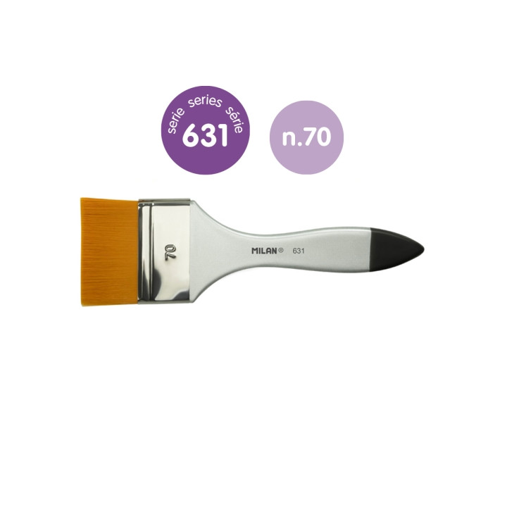 Milan 631 Premium Synthetic Paletina de 70mm - Pelo Sintetico - Mango de Madera Barnizada - Color Plata