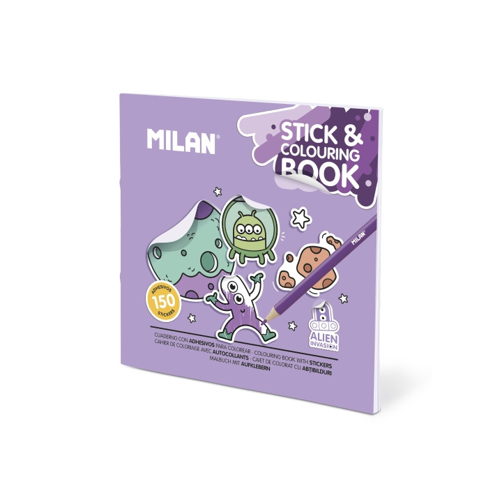 Milan Alien Invasion Cuaderno para Colorear - con Adhesivos - 140g - 21x21cm - Colores Surtidos