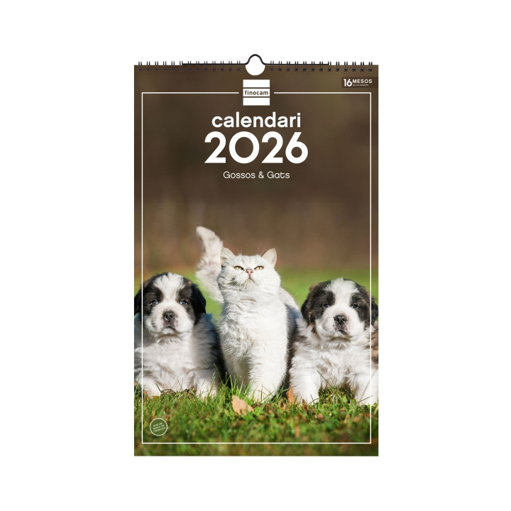 Finocam Calendario de Pared en Catalan - Anual 2026 - Imagenes Variadas - con Espiral - Espacio para Escribir - Tematica de Per