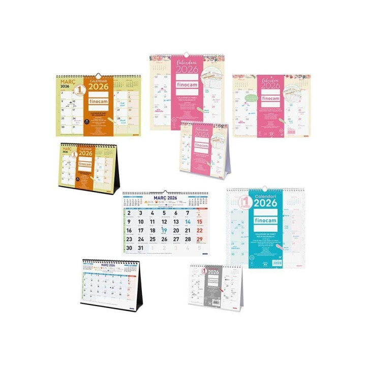 Finocam Trendy Pack de 38 Calendarios Surtidos en Catalan - Anual 2026 - Color Surtidos