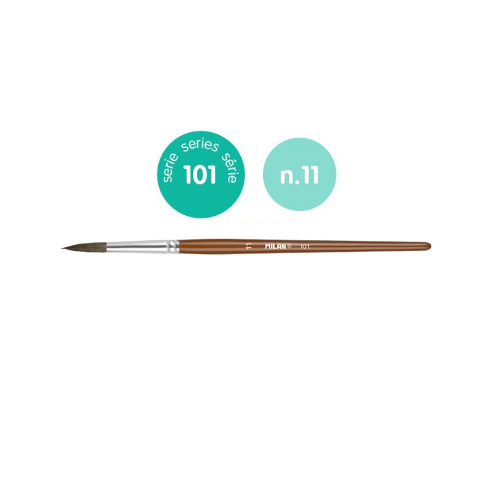 Milan 101 Pack de 6 Pinceles Escolares Redondos Numero 11 - Bolsa con Colgador - Pelo de Cabra y Sintetico - Color Madera Oscur