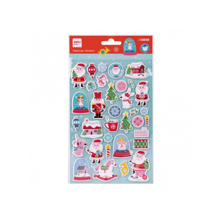 Apli Bolsa con 34 Pegatinas de Goma EVA Navideñas Bolas de Nieve - Adhesivo Permanente - Ideal para Scrapbooking y Decoracion