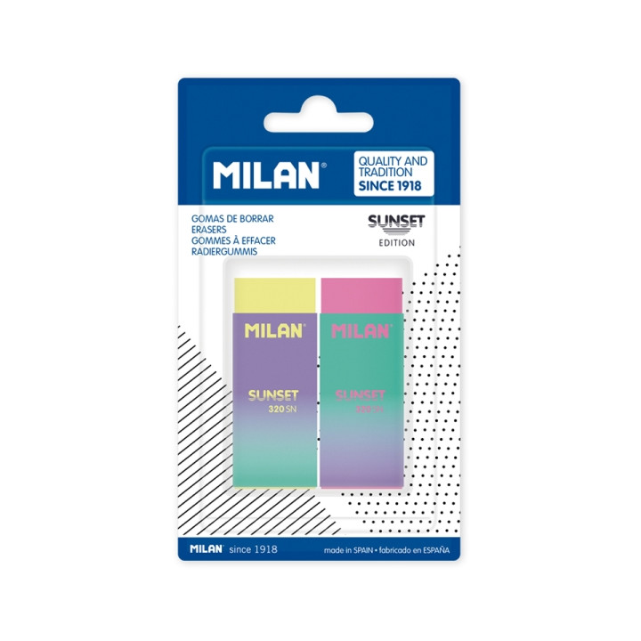 Milan Nata 320 Sunset Pack de 2 Gomas de Borrar - No Abrasiva - Colores Surtidos