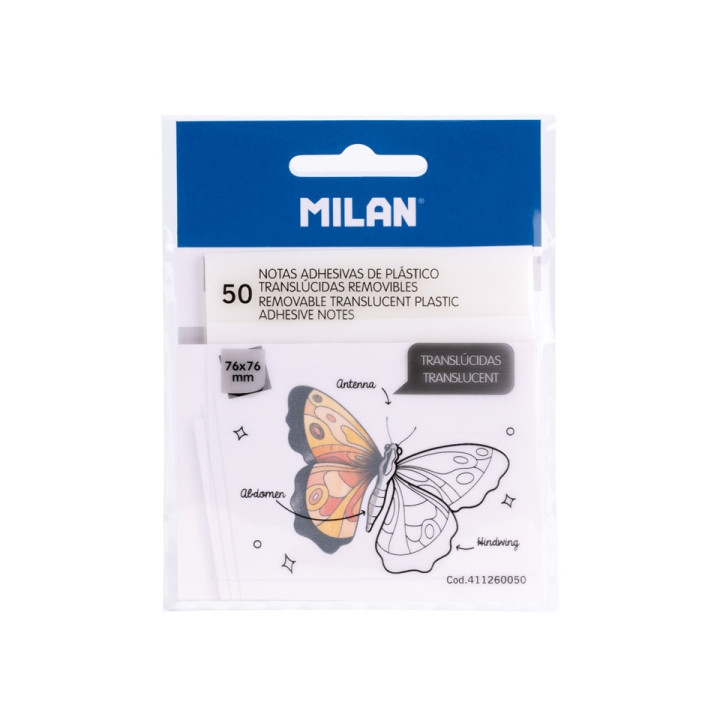 Milan Pack de 50 Notas Adhesivas - Translucidas - Removibles - 76x76mm - Color Transparente