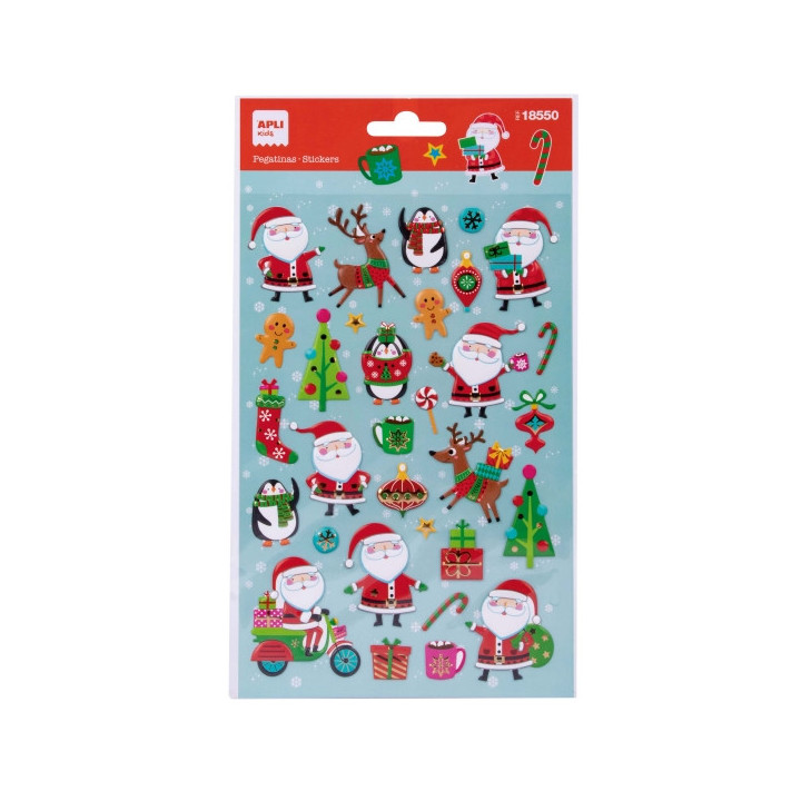 Apli Bolsa con 31 Pegatinas Navideñas Papa Noel - Adhesivo Permanente - Diseños Surtidos - Ideal para Decorar Regalos y Tarje