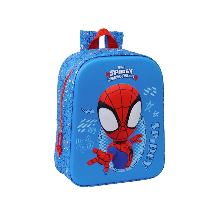 Safta Spidey Mochila Guarderia 3D de 6L - Asa de Mano Superior - Asas Regulables y Acolchadas - Cierre de Cremallera - 22x27x10