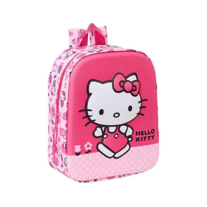 Safta Hello Kitty Mochila Guarderia 3D de 6L - Asa de Mano Superior - Asas Regulables y Acolchadas - Cierre de Cremallera - 22x