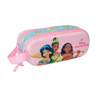Safta Princesas Disney Estuche Portatodo 3D de 1L - 2 Compartimentos - Cierre de Cremallera - Asa de Mano - 21x8x6cm - Color Az