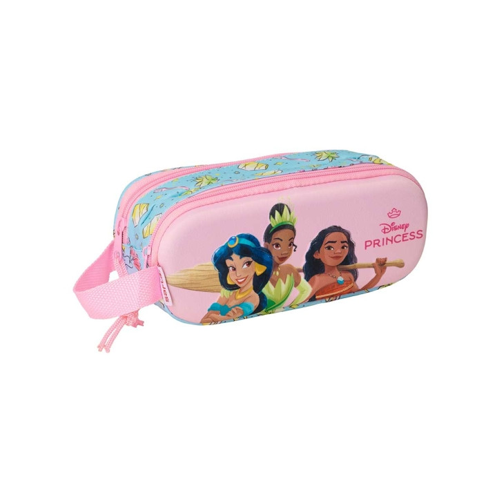 Safta Princesas Disney Estuche Portatodo 3D de 1L - 2 Compartimentos - Cierre de Cremallera - Asa de Mano - 21x8x6cm - Color Az