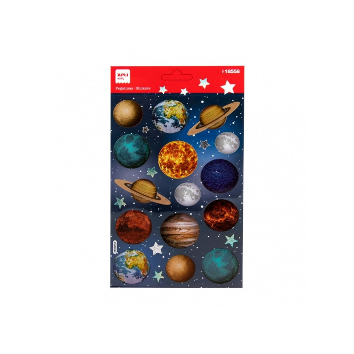 Apli Bolsa de Pegatinas de Planetas - Holograficas - Adhesivo Permanente - Ideal para Scrapbooking y Decoracion - Estimula Crea