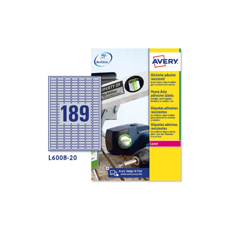 Avery etiquetas plateadas de poliéster 25.4 x 10 mm