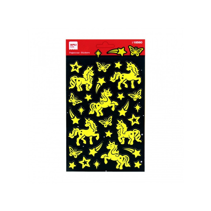Apli Bolsa de Pegatinas Unicornios - Luminiscentes - Adhesivo Permanente - Ideales para Scrapbooking y Decoracion - Desarrollan