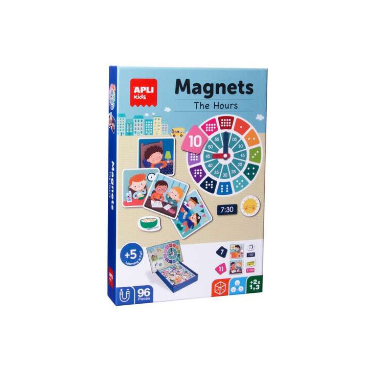 Apli Juego Magnetico Aprende las Horas - Ayuda a los Niños a Aprender las Horas - 96 Fichas Magneticas con las Partes del Relo