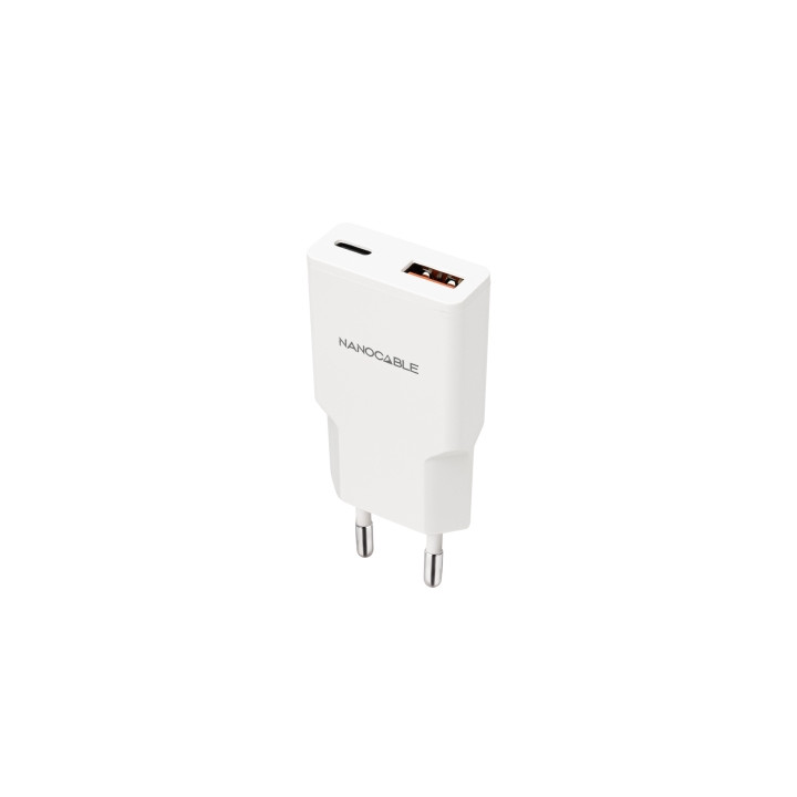 Nanocable Cargador de Pared USB-C/PD + USB-A/QC 20W - Color Blanco