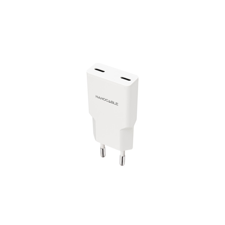 Nanocable Cargador de Pared 2xUSB-C/PD 20W - Color Blanco