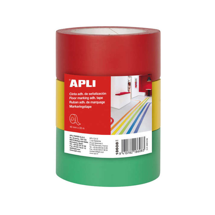 Apli Cinta de Señalizacion Adhesiva PVC 40x33mm 160Μm - Desbobinado Silencioso - Adhesivo Solvente de Caucho Natural - Resist