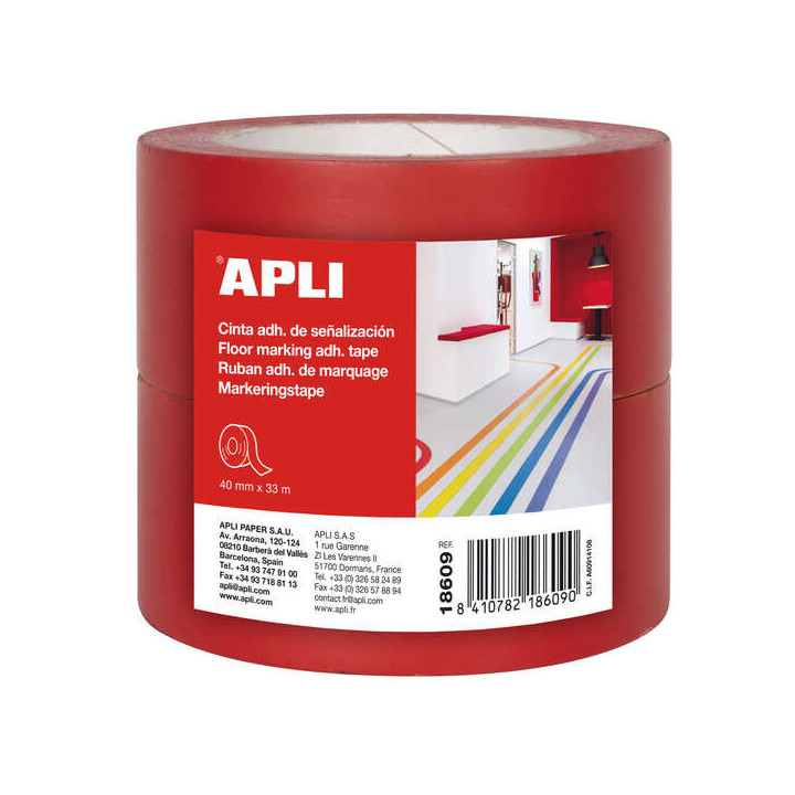 Apli Cinta de Señalizacion Adhesiva PVC 40x33mm 160Μm - Desbobinado Silencioso - Adhesivo Solvente - Resistente a Rayos UV