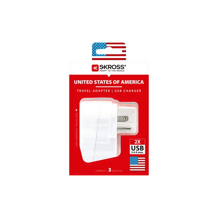 Skross Adaptador de Viaje de Europa a Estados Unidos con 2 USB-A - Color Blanco