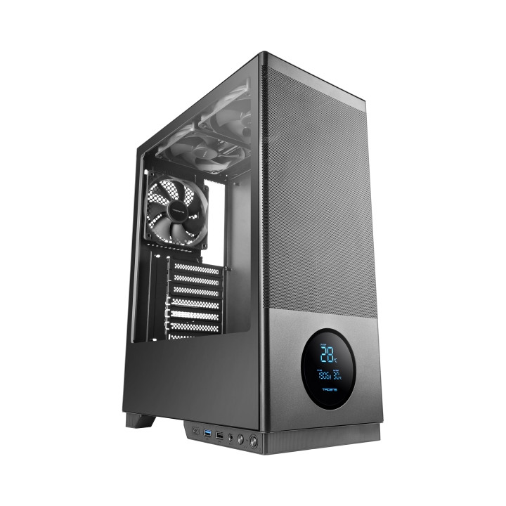 Tacens Sagitta20 Torre ATX - Pantalla de Monitoreo Integrado - 3 Ventiladores de 120mm - Ventana de Cristal Tempado - Malla Ant