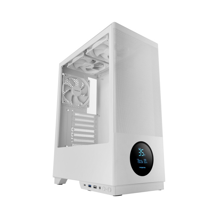 Tacens Sagitta20 Torre ATX - Pantalla de Monitoreo Integrado - 3 Ventiladores de 120mm - Ventana de Cristal Tempado - Malla Ant
