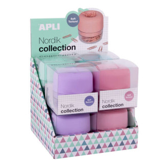 Apli Nordik Collection Expositor de Clips - Ø72x72mm - 8 Dispensadores en 4 Colores Pastel - Tapa Magnetica "Soft Touch" y Tex