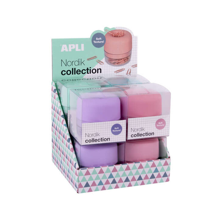Apli Nordik Collection Expositor de Clips - Ø72x72mm - 8 Dispensadores en 4 Colores Pastel - Tapa Magnetica "Soft Touch" y Tex