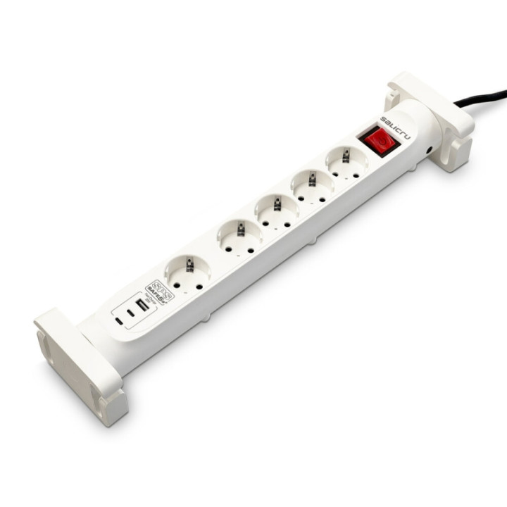 Salicru Regleta SPS SAFE 5S+ Protectores Electricos Activos de Ultima Generacion - 5 Tomas Schuko - 1xUSB-A