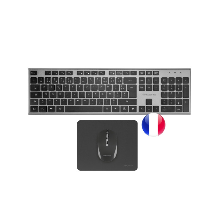 Tacens Zenith Combo Pack Inalabrico de Teclado Completo + Raton y Alfombrilla - Disposicion Francesa AZERTY FR - Teclas Silenci