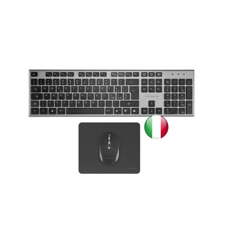 Tacens Zenith Combo Pack Inalabrico de Teclado Completo + Raton y Alfombrilla - Disposicion Italiana QWERTY IT - Teclas Silenci