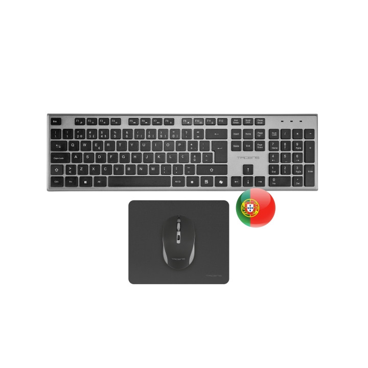 Tacens Zenith Combo Pack Inalabrico de Teclado Completo + Raton y Alfombrilla - Disposicion Portuguesa QWERTY PT - Teclas Silen