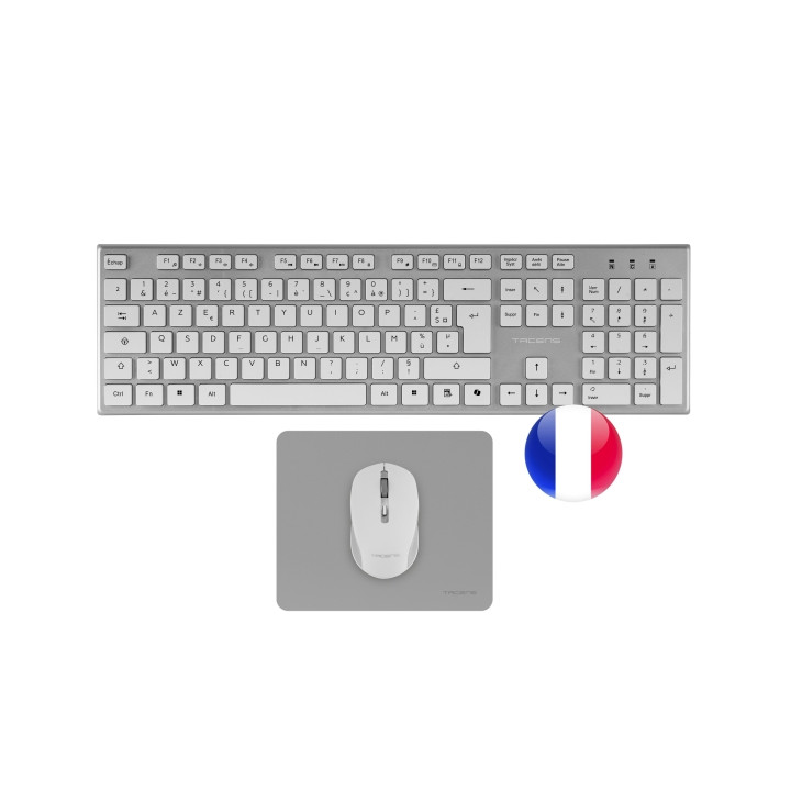 Tacens Zenith Combo Pack Inalabrico de Teclado Completo + Raton y Alfombrilla - Disposicion Francesa AZERTY FR - Teclas Silenci