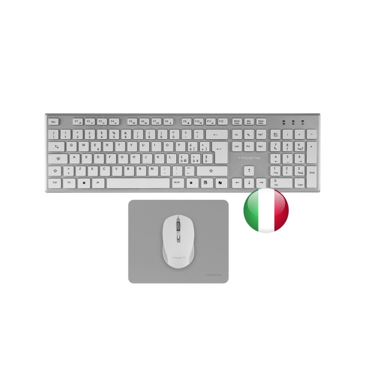 Tacens Zenith Combo Pack Inalabrico de Teclado Completo + Raton y Alfombrilla - Disposicion Italiana QWERTY IT - Teclas Silenci