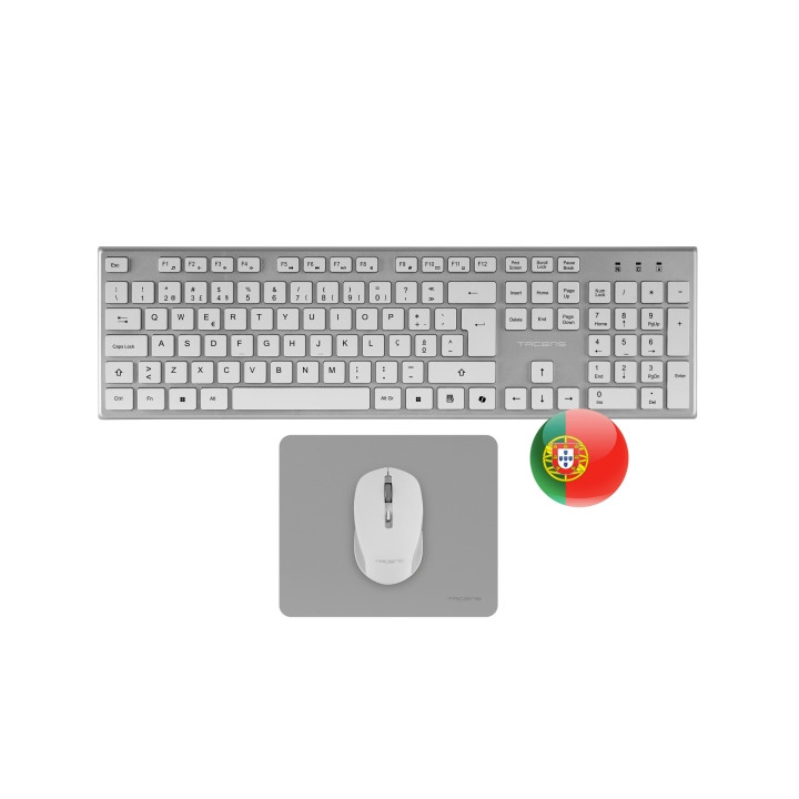 Tacens Zenith Combo Pack Inalabrico de Teclado Completo + Raton y Alfombrilla - Disposicion Portuguesa QWERTY PT - Teclas Silen