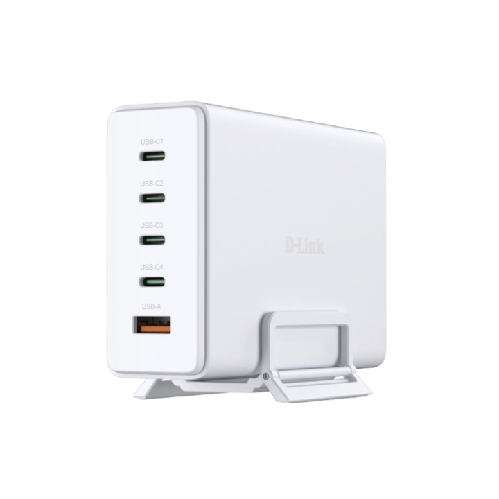 D-Link Cargador de Pared GaN de 240W - 4 USB-C y 1 USB-A - QC 4.0 - Color Blanco