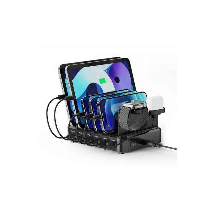 Ewent EW1335 Estacion de Carga - 2x USB-A y 4x USB-C - 130W PD3.0 - 7 Divisores Extraibles - Proteccion contra sobrecarga