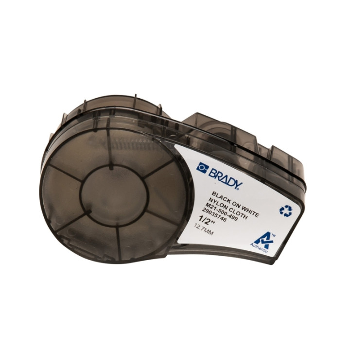 Brady M21-500-499 Cinta de Etiquetas Original Tela de Nylon - Texto Negro sobre Fondo Blanco - Ancho 12