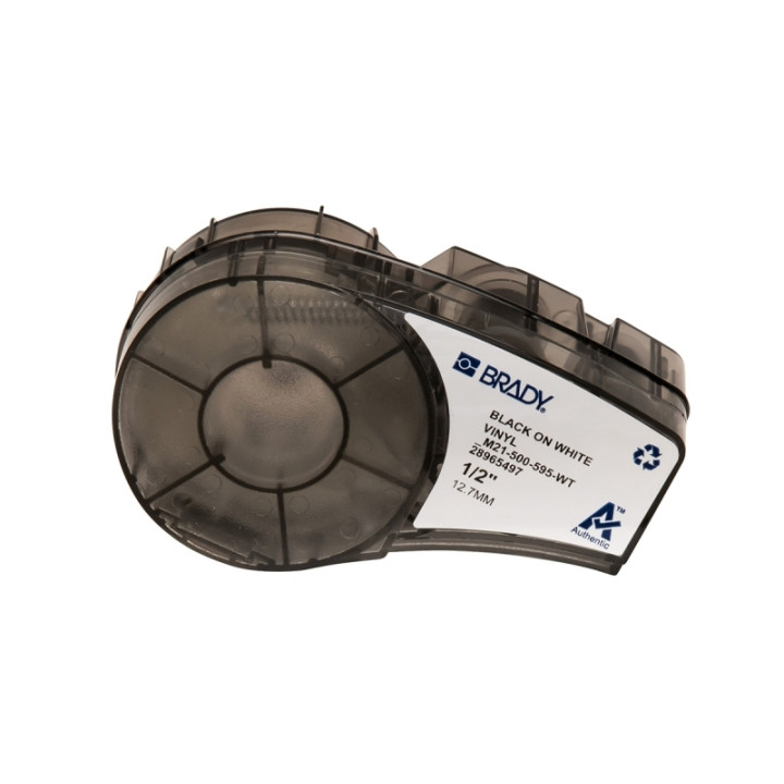 Brady M21-500-595-WT Cinta de Etiquetas Original Vinilo - Texto Negro sobre Fondo Blanco - Ancho 12
