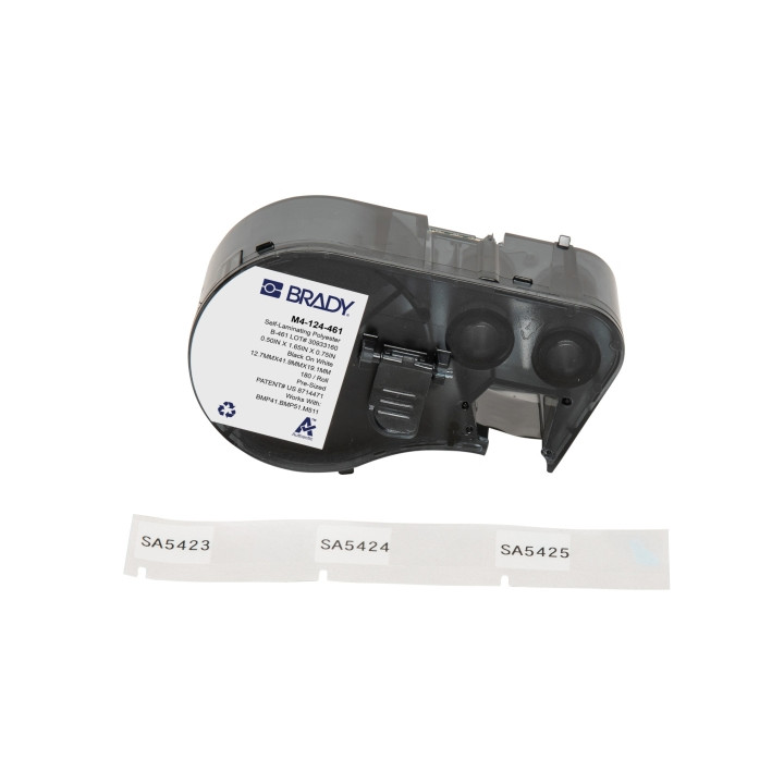 Brady M4-124-461 Cinta de Etiquetas Original Poliester Autolaminable para Laboratorio - Texto Negro sobre Fondo Blanco - Ancho