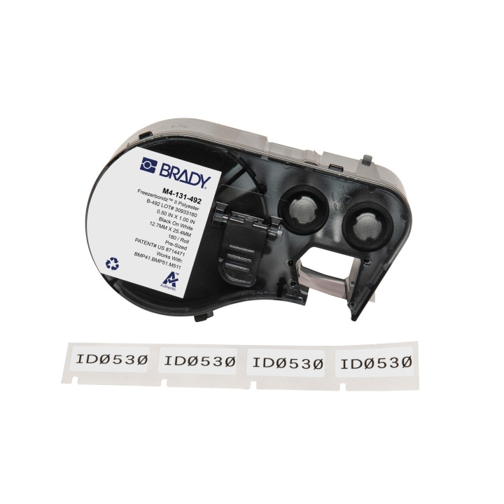 Brady M4-131-492 Cinta de Etiquetas Original Poliester Ultrafinas para Laboratorio - Texto Negro sobre Fondo Blanco - Ancho 25