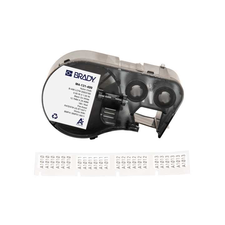 Brady M4-131-499 Cinta de Etiquetas Original Tela de Nylon - Texto Negro sobre Fondo Blanco - Ancho 25