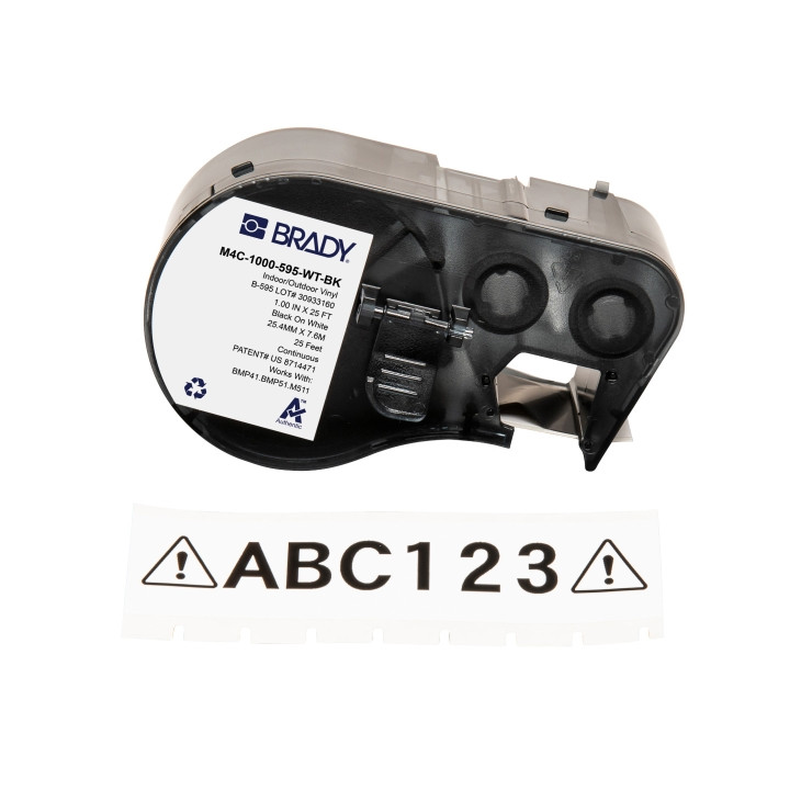 Brady M4C-1000-595-WT-BK Cinta de Etiquetas Original Vinilo - Texto Negro sobre Fondo Blanco - Ancho 25