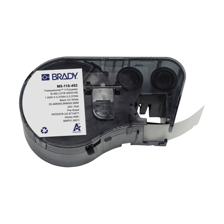 Brady M5-118-492  Cinta de Etiquetas Original Poliester Ultrafinas para Laboratorio - Texto Negro sobre Fondo Blanco - Ancho 25