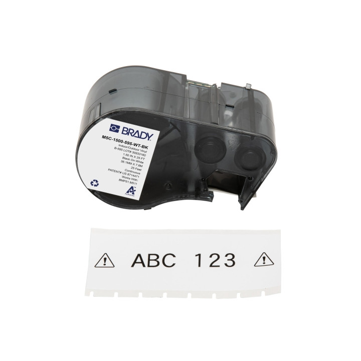 Brady M5C-1500-595-WT-BK Cinta de Etiquetas Original Vinilo - Texto Negro sobre Fondo Blanco - Ancho 38