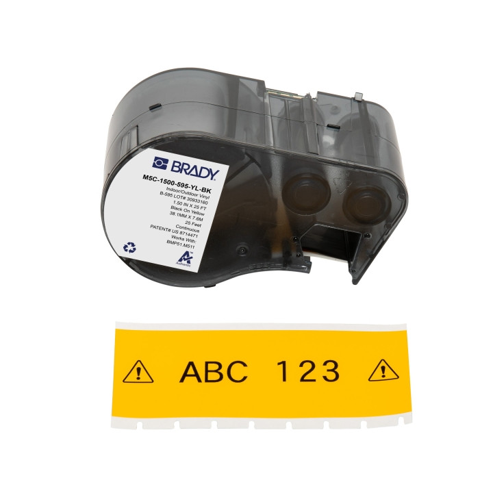 Brady M5C-1500-595-YL-BK Cinta de Etiquetas Original Vinilo - Texto Negro sobre Fondo Amarillo - Ancho 38