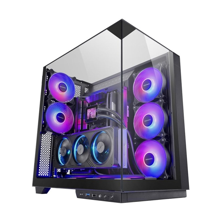 Mars Gaming MC-3GF Caja Torre ATX - 2 Ventiladores ARGB Traseros Preinstalados - Triple Cristal Templado - Montaje Vertical par