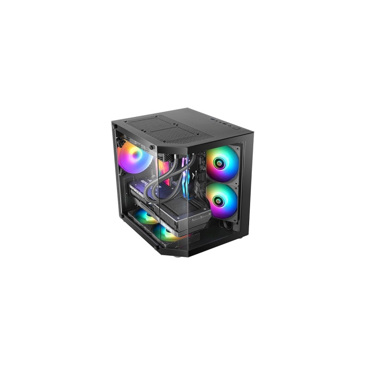 Mars Gaming MC-3TLITE Minitorre Ultracompacta - Ventilador de 120mm FRGB Integrado - Triple Cristal Templado - Soporte MicroATX
