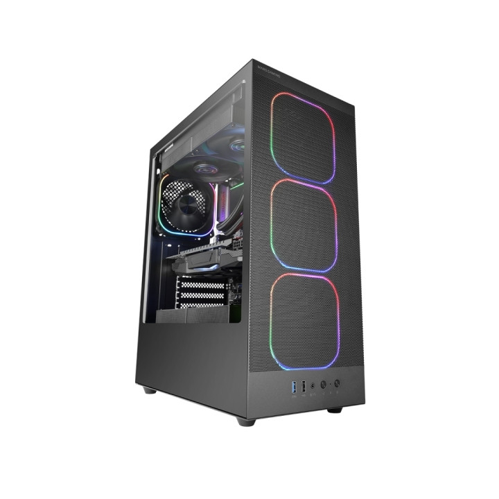 Mars Gaming MC-NEBULA Caja Torre ATX - Cristal Templado Lateral - 4 Ventiladores ARGB de 120mm - Malla Metalica Frontal - 443x3