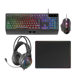 Mars Gaming MCP124PRO Combo Pack Gaming 4en1 - Teclado Hibrido H-Mech - Disposicion QWERTY ES - Raton 3200dpi - Alfombrilla Nan