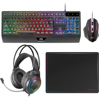 Mars Gaming MCP124PRO Combo Pack Gaming 4en1 - Teclado Hibrido H-Mech - Disposicion Portuguesa QWERTY PT - Raton 3200dpi - Alfo
