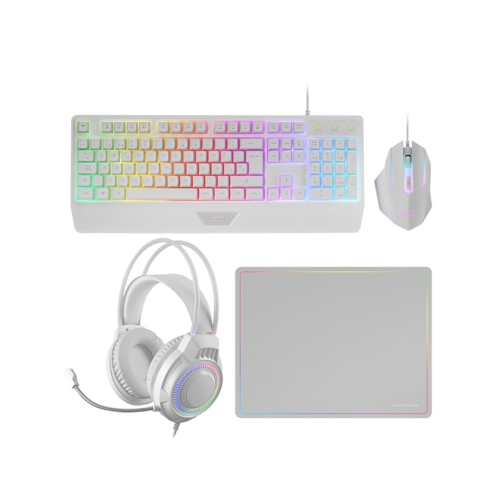 Mars Gaming MCP124PRO Combo Pack Gaming 4en1 - Teclado Hibrido H-Mech - Disposicion QWERTY ES - Raton 3200dpi - Alfombrilla Nan